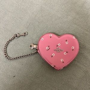 Coach heart patent leather pink zip around coin purse with Silver hardware